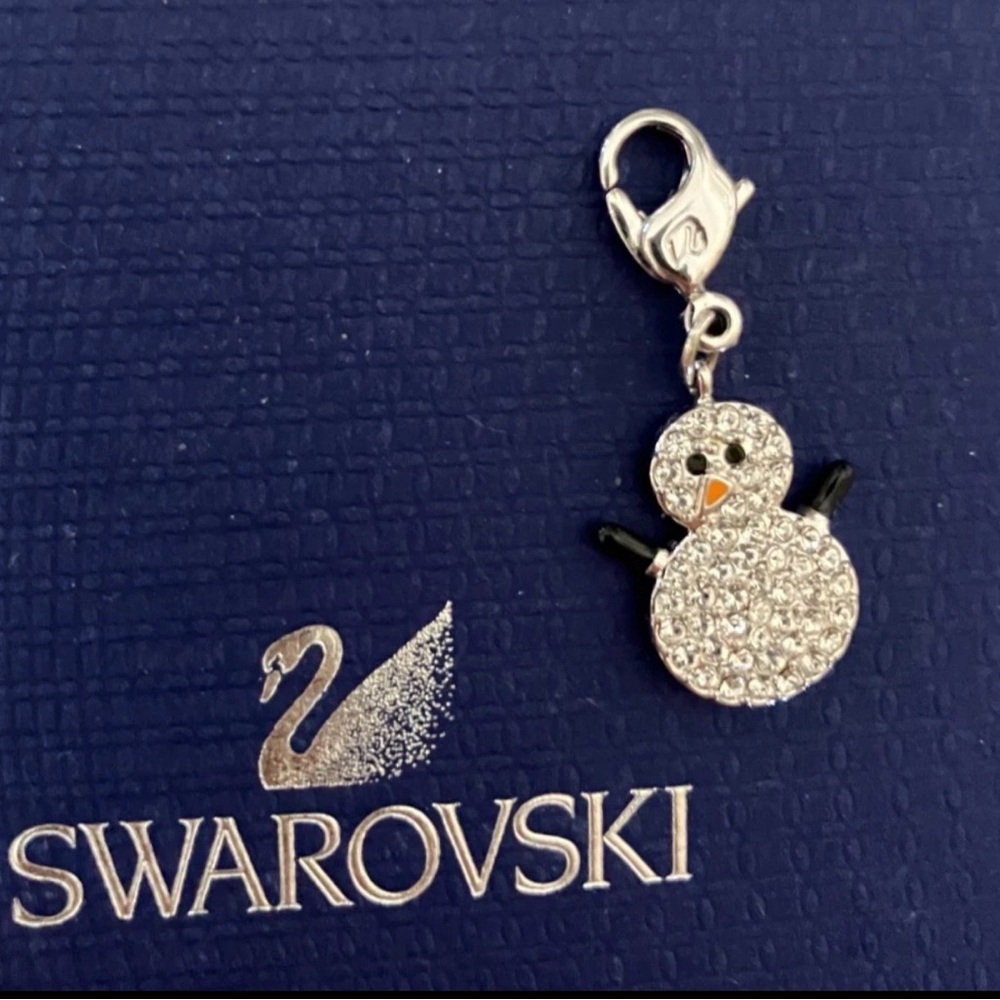 Swarovski Crystal Snowman  Enamel Charm with Black and Orange Accents With Box